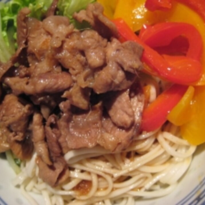 豚肉とパプリカの★簡単★サラダうどん